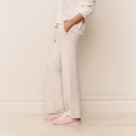 NEW LoveShackFancy Fraya Cable Knit Lounge Pant in Ivory - Picture 2 of 4